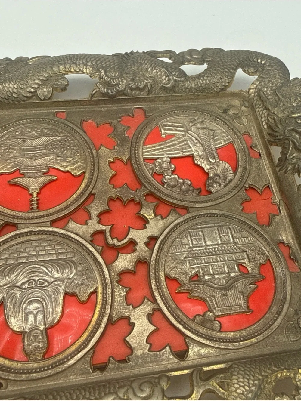 VTG Nikko Japanese Dragon Cordial Liqueur Set Tray & Cups As-Is No Glass